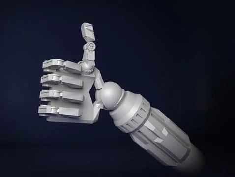 Robot hand doing thumbs up gesture. 3D Rendering Stock Photos