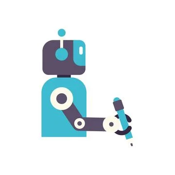 Robot hand drawing or writing with a pencil Stock Illustration