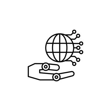 Robot hand earth globe icon. Simple line, outline vector of artificial Stock Illustration