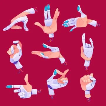 Robot hand gestures in different positions set. Stock Illustration