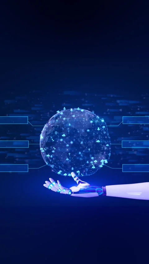Robot hand global business network connection technology background. World map p Stock Footage 341892246