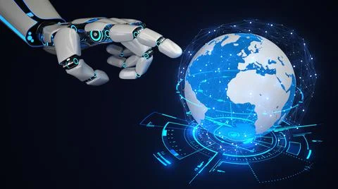Robot Hand Global Networks Illustrazione stock