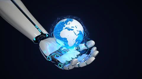 Robot Hand Global Networks Illustrazione stock