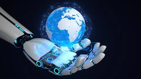 Robot Hand Global Networks Illustrazione stock