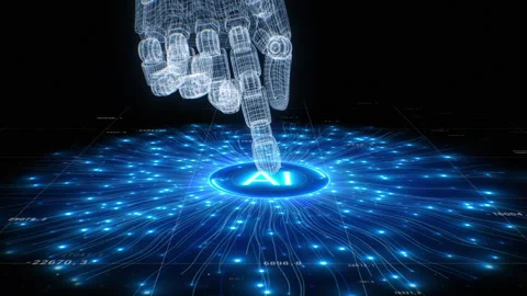 Robot Hand Grid Style Activating Artificial Intelligence Neural Network 3d Stock Footage 310131262