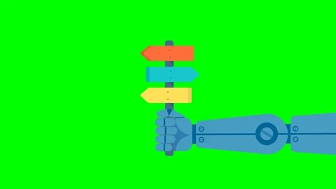 Robot hand hold road sign with arrows or ways of development. Machine learning 库存影片 330294491