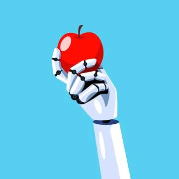 Robot hand is holding an apple Stock Illustration
