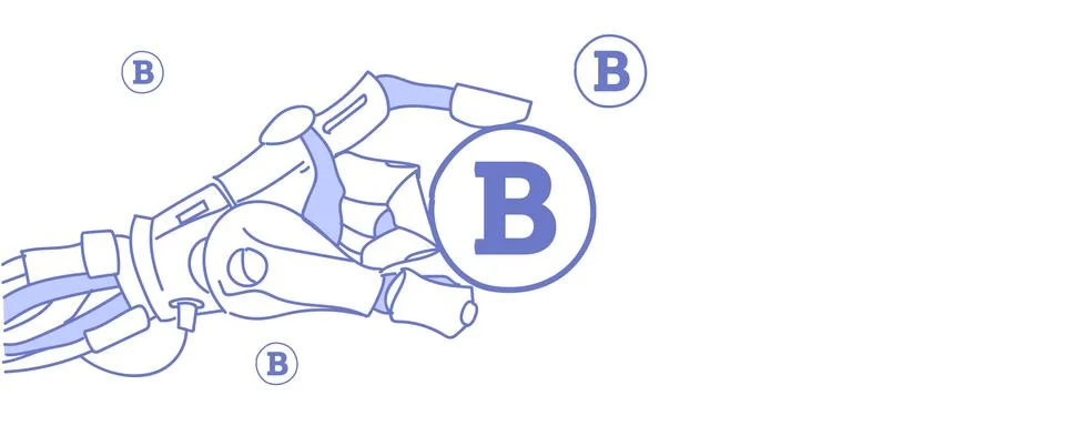 Robot hand holding bitcoin mining virtual assistance crypto currency concept Stock Illustration