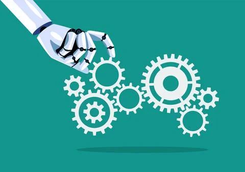 Robot hand holding gear Stock Illustration
