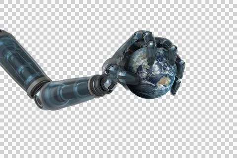 Robot hand holding globe Stock Illustration