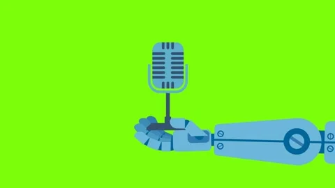 Robot hand holding a mic. Chatbot robot with microphone. AI customer service Stock Footage 337015682