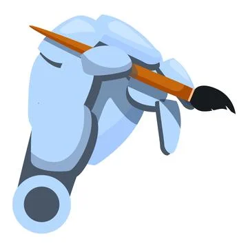 Robot hand holding paintbrush creating modern art Stock Illustration