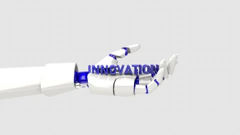 Robot Hand Holds Innovation Text On Alpha Stock Footage 290923632
