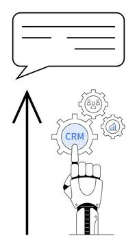 Robot Hand Interacting with CRM Gears and Messaging Bubble Highlighting Cus.. Stock Illustration