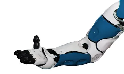 Robot hand on an isolated white background. Future technologies in industry a Illustrazione stock