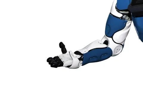 Robot hand on an isolated white background. Future technologies in industry a Stock Photos