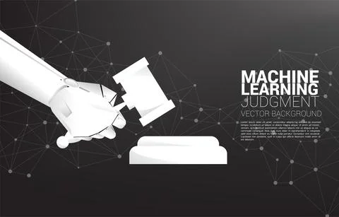 Robot hand with Justice hammer. Background Concept of Artificial Intelligence Illustrazione stock