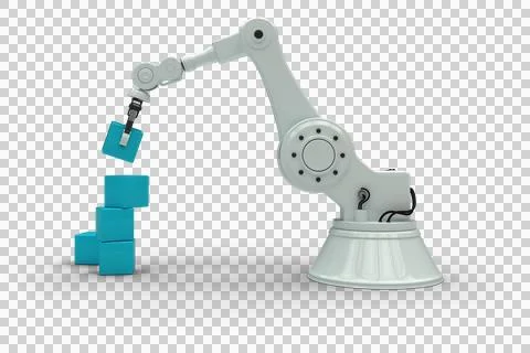 Robot hand keeping blue boxes in stack イラスト素材