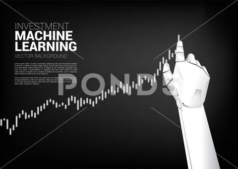 Robot hand move pull business graph higher. Illustration #106055856