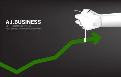 Robot hand move pull business graph higher. Business concept for machine lear Stock Illustration
