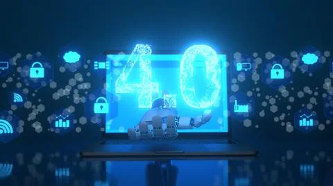 Robot Hand Notebook Industry 4.0 Stock Illustration