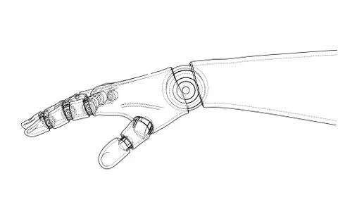 Robot hand outline. Vector rendering of 3d Stock Illustration