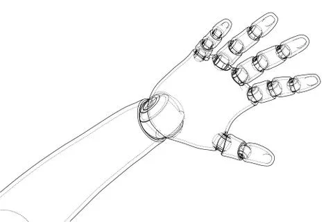Robot hand outline. Vector rendering of 3d Stock Illustration