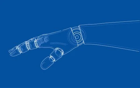 Robot hand outline. Vector rendering of 3d Stock Illustration