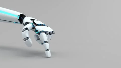 A robot hand points to the mark with its finger. 3d illustration. Stock Illustration
