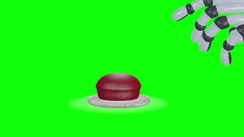 Robot hand presses big red button. Looping 3d animation. Stock Footage 79655641