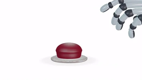 Robot hand presses big red button. Looping 3d animation. Stock Footage 79655750