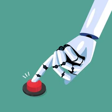 Robot hand pressing the red button Stock Illustration