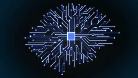 Robot Hand Pushing Touch Screen Button and Computer Tracks Forming Abstract Video stock 230478357