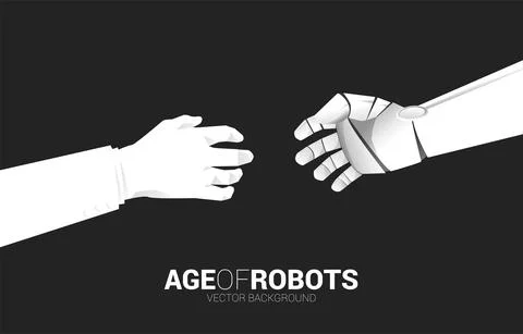 Robot hand reach to touch with human hand. concept birth of a.i. learning mac Stock Illustration