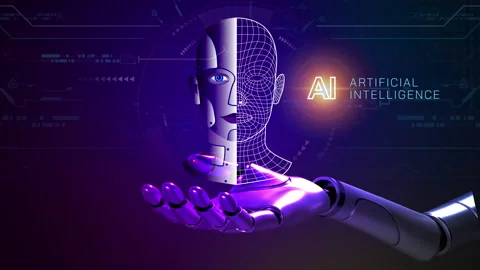 Robot hand shows AI icon provide access information, digital chat bot concept. Stock-Footage 240054067