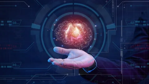 Robot hand shows global earth hologram. AI artificial intelligence Stock Footage 240054220