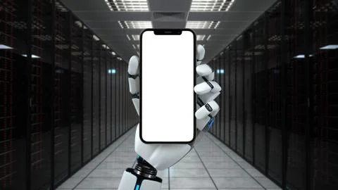 Robot Hand Smartphone Data Center Stock Illustration