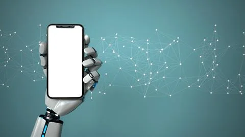 Robot Hand Smartphone Network Stock Illustration