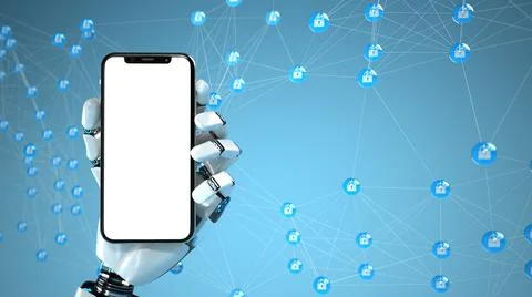 Robot Hand Smartphone Network Safety Stock Illustration