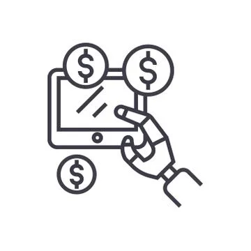 Robot hand, tablet with money, artificial intelligence finance concept vector Stock Illustration