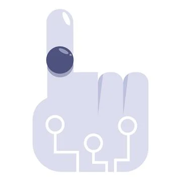 Robot hand touching digital button with fingertip Illustrazione stock