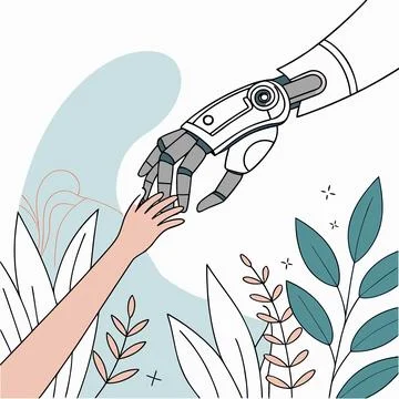 Robot Hand Touching Human Hand Symbolic AI Concept 스톡 일러스트