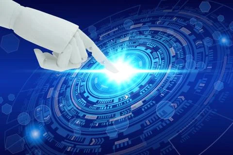 Robot hand touching virtual screen technology, Artificial Intelligence Techno Stock Photos
