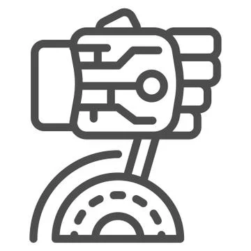 Robot hand turns on switch line icon, Robotization concept, robotic hand sign on Stock Illustration