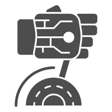 Robot hand turns on switch solid icon, Robotization concept, robotic hand sign Illustrazione stock