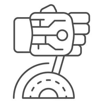 Robot hand turns on switch thin line icon, Robotization concept, robotic hand Illustrazione stock