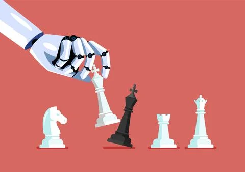 Robot hand use white king checkmate the black king Stock Illustration
