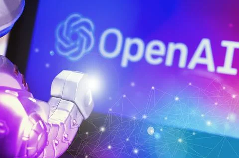 Robot hand using GPT, ChatGPT, by OpenAI Berdychiv, Ukraine - March 12, 2023 Stock Photos