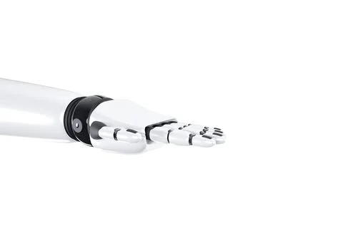 Robot hand in white and black colors on a white background, part of the han.. Stock Illustration
