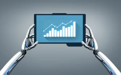 Robot hands with chart on tablet pc screen Stock Illustration